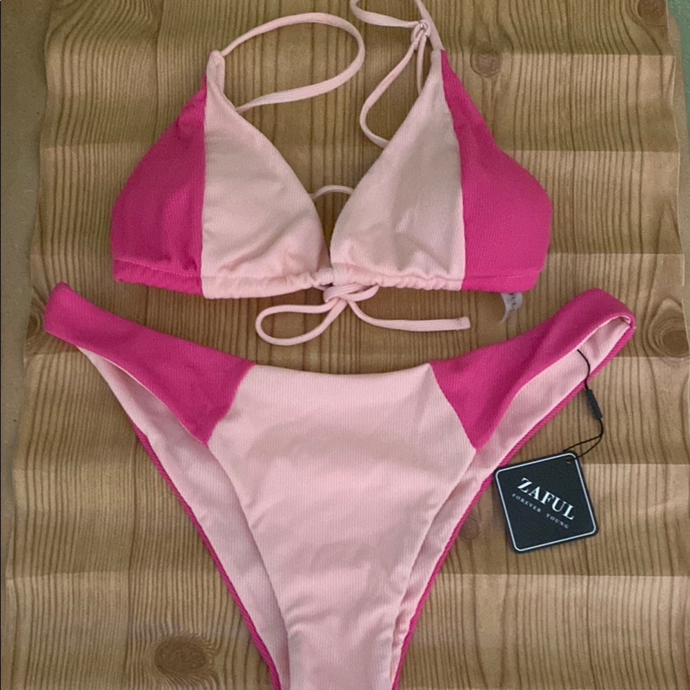 NWT Zaful Two-Tone Pink Bikini Set Size XL
